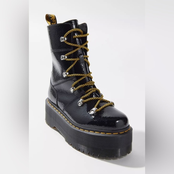 Dr. Martens Shoes - GHILANA MAX DISTRESSED PATENT LEATHER PLATFORM BOOTS